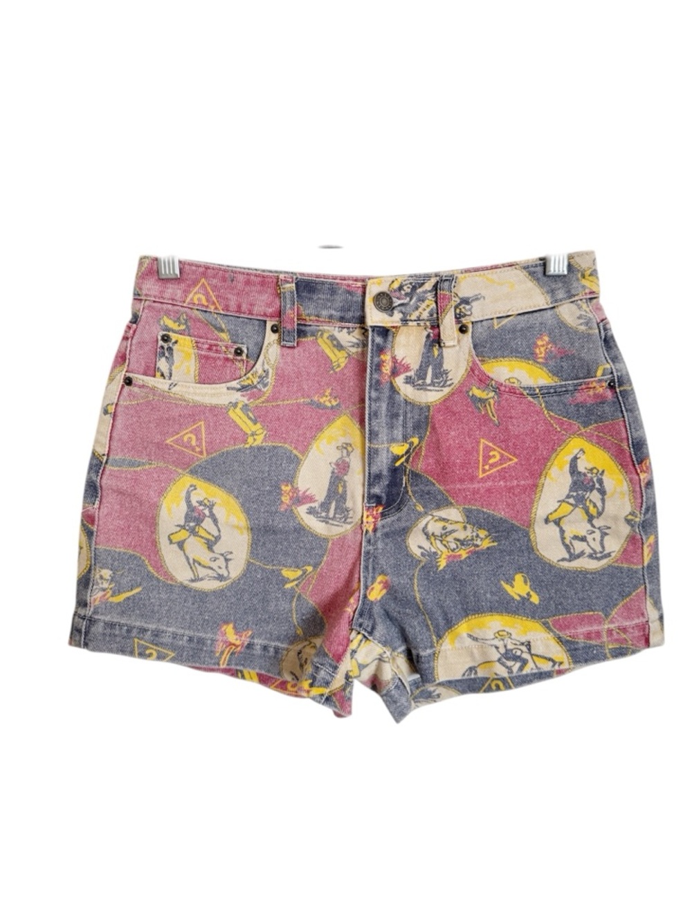 Guess Originals Cowboy Rodeo Print Y2K High Rise Denim Shorts size 27